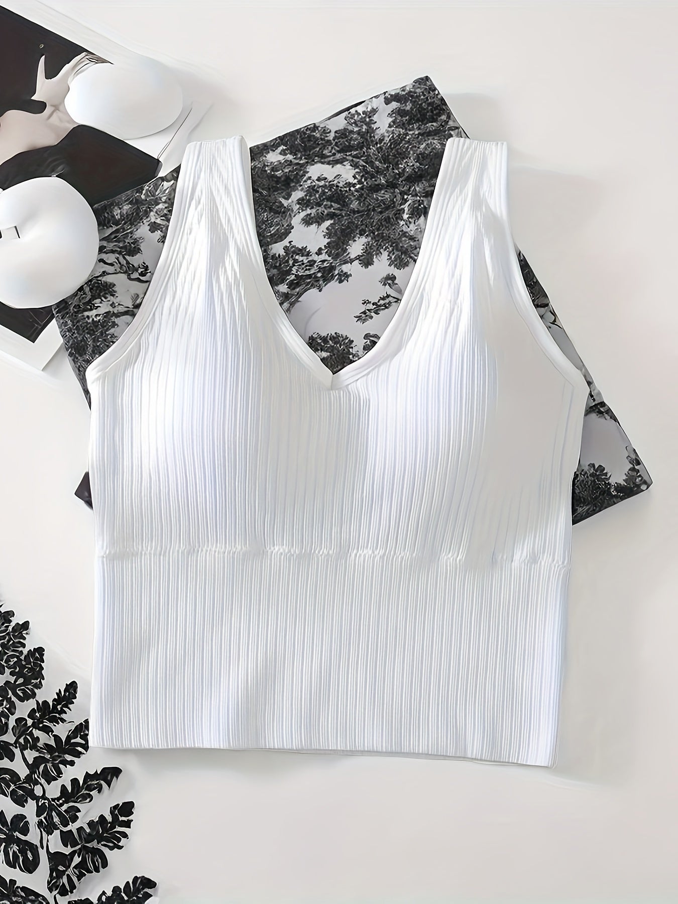 Girl's Ribbed High Elasticity Bra Tank Top, With A V-neck Design, Stylish And Comfortable Without Steel Ring, Suitable For Ages 11-15.