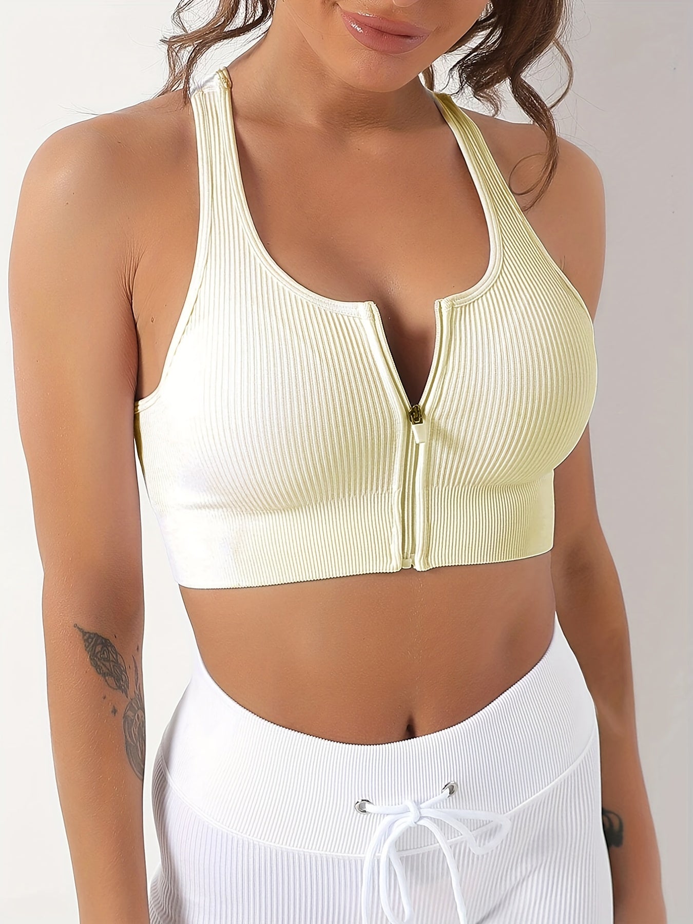 Nahtloser Sport-BH mit hohem Halt für Damen – Reißverschluss vorne, Brustpolster, ideal zum Laufen, Yoga und mehr