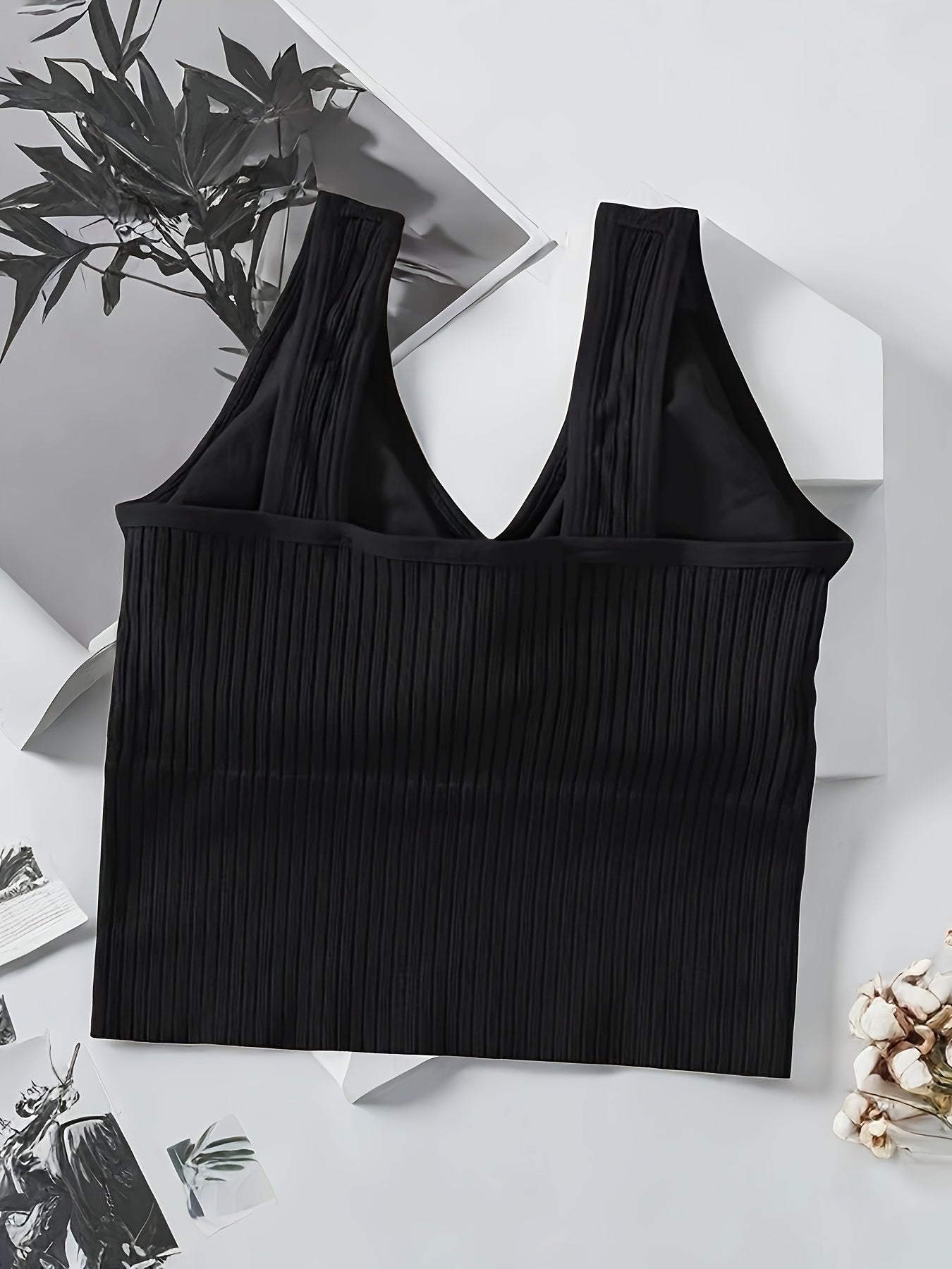 Girl's Ribbed High Elasticity Bra Tank Top, With A V-neck Design, Stylish And Comfortable Without Steel Ring, Suitable For Ages 11-15.