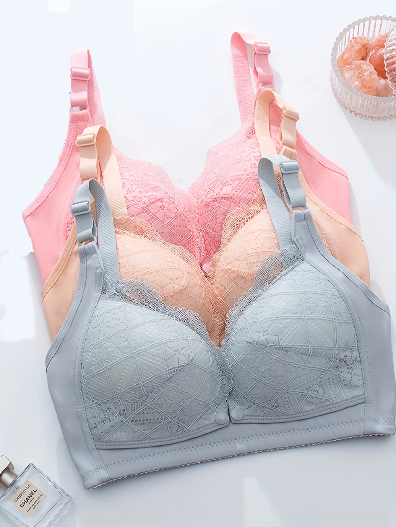 3-Pack Women's Elegant Lace Nursing Bras: Adjustable Front Closure, Maternity Support