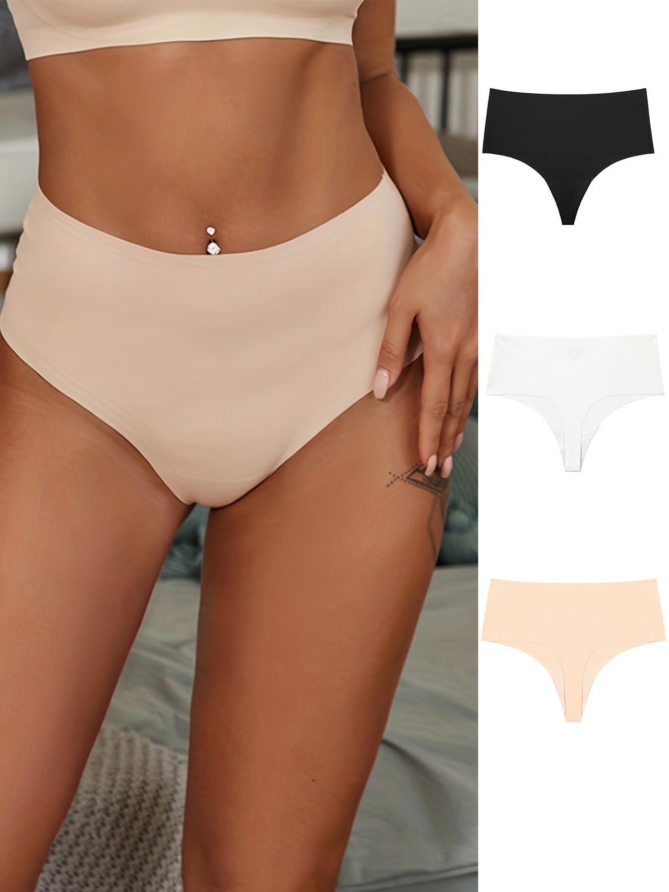 3pcs Seamless Thongs, Soft Stretchy Panties, Women's Lingerie