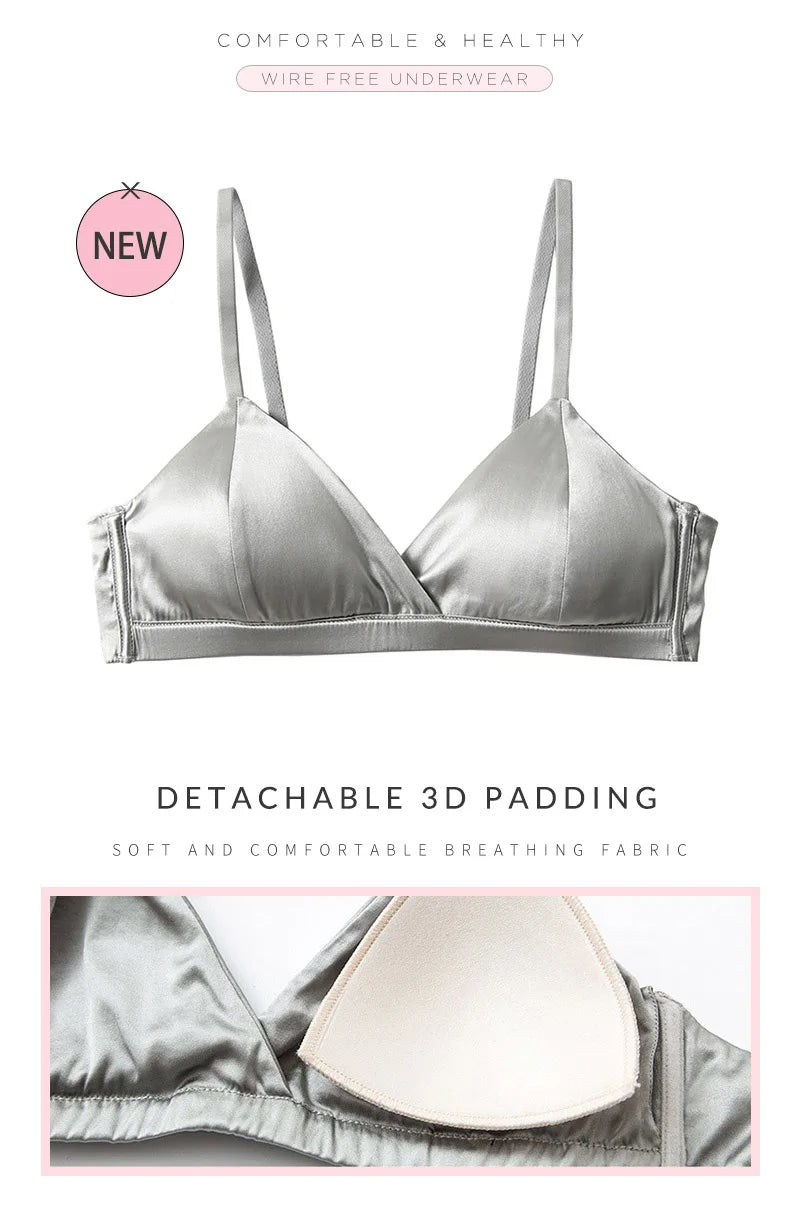 SuyaDream Damen-Bügel-BHs aus Seide, natürliches Seidenfutter, 3/4-Körbchen, Alltags-BH 2025, Unterwäsche, Silber, Dessous
