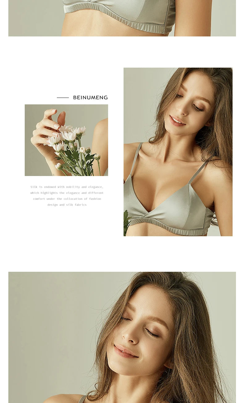 SuyaDream Damen-Bügel-BHs aus Seide, natürliches Seidenfutter, 3/4-Körbchen, Alltags-BH 2025, Unterwäsche, Silber, Dessous