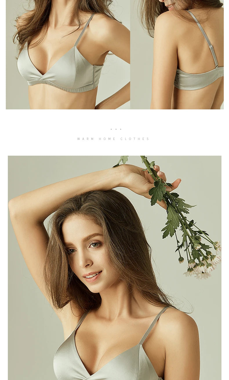 SuyaDream Damen-Bügel-BHs aus Seide, natürliches Seidenfutter, 3/4-Körbchen, Alltags-BH 2025, Unterwäsche, Silber, Dessous