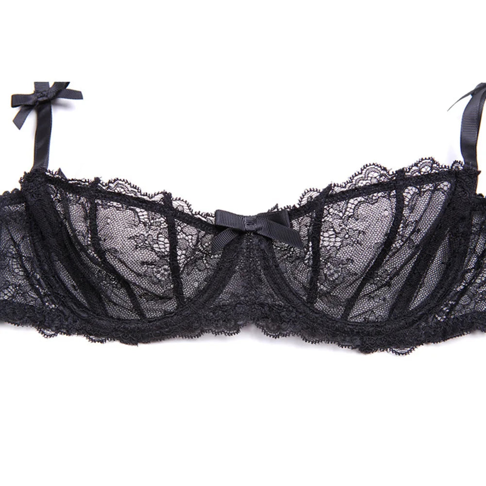 Logirlve Sexy BHs in Übergröße mit Stickerei, Spitze und transparentem Design für C- und D-Körbchen – Rosa, ultradünne Unterwäsche