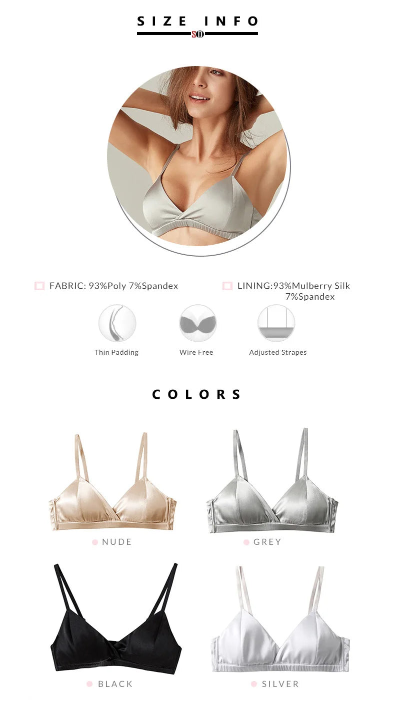 SuyaDream Damen-Bügel-BHs aus Seide, natürliches Seidenfutter, 3/4-Körbchen, Alltags-BH 2025, Unterwäsche, Silber, Dessous