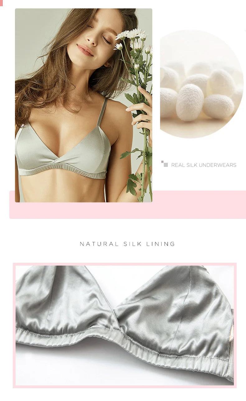 SuyaDream Damen-Bügel-BHs aus Seide, natürliches Seidenfutter, 3/4-Körbchen, Alltags-BH 2025, Unterwäsche, Silber, Dessous