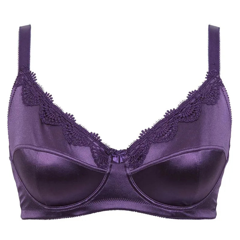 BL953 Women's Big Size Bra - 36-46C/D/DD/DDD/E/F, Red/Purple/Black/Khaki, Spandex Satin Embroidery