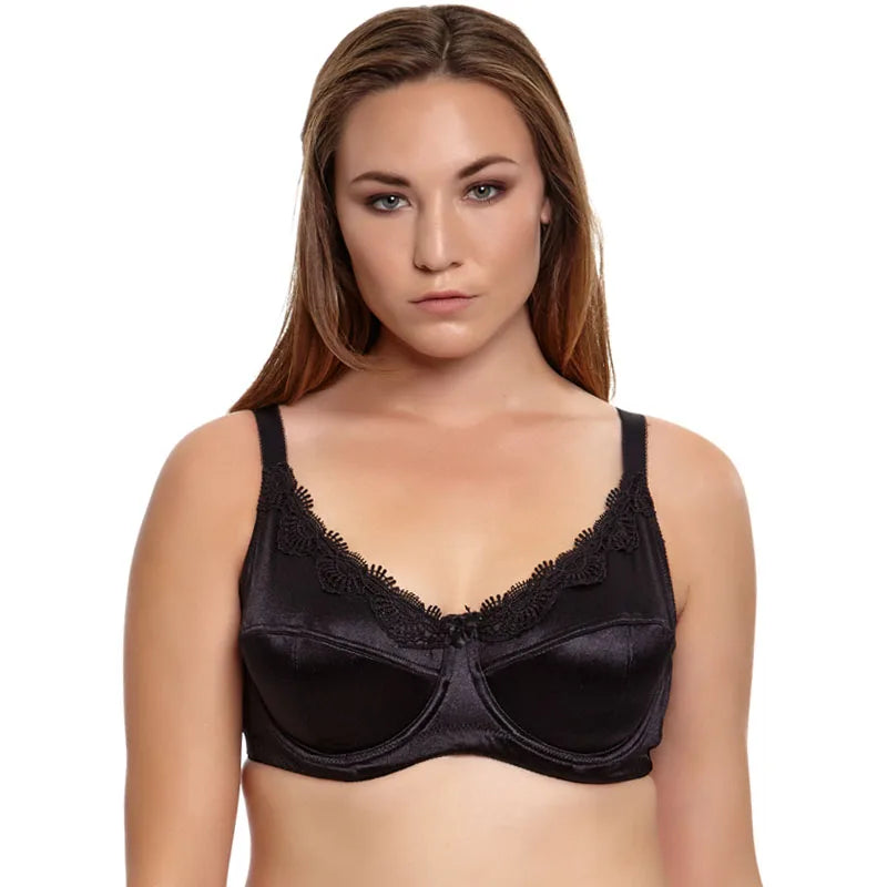 BL953 Women's Big Size Bra - 36-46C/D/DD/DDD/E/F, Red/Purple/Black/Khaki, Spandex Satin Embroidery