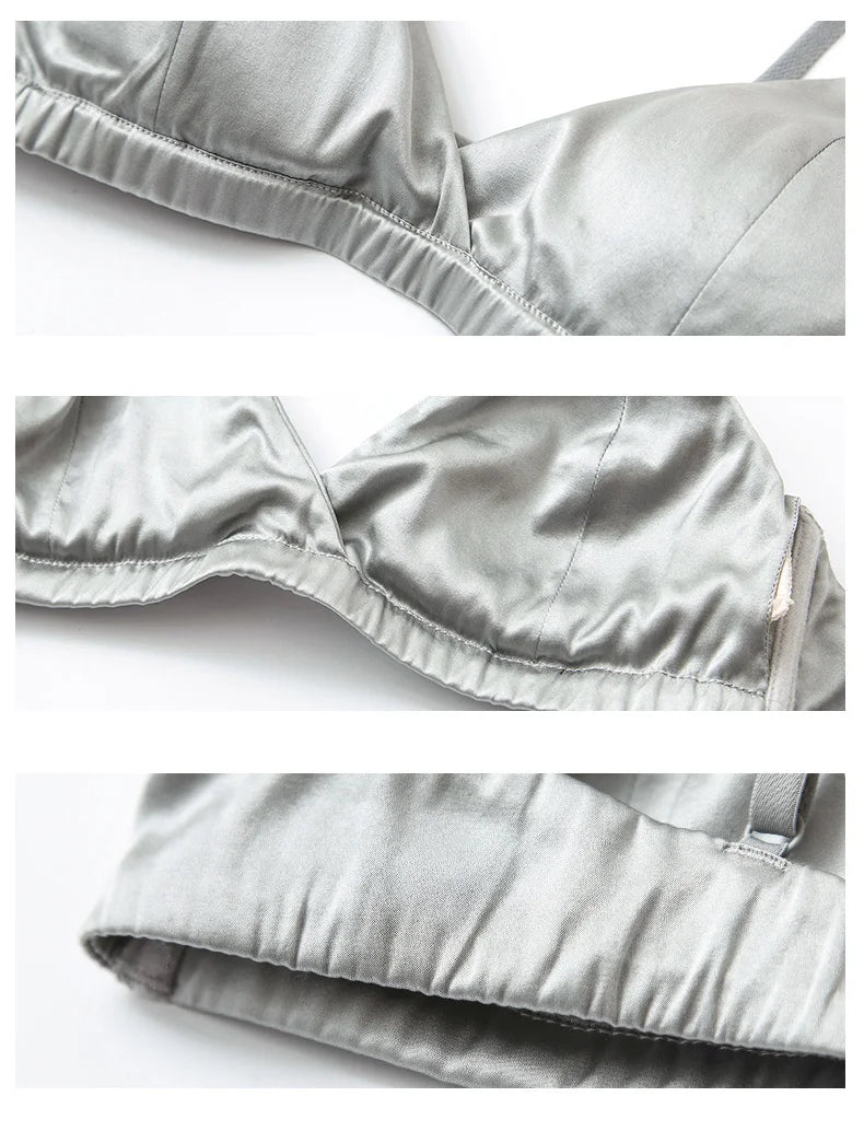 SuyaDream Damen-Bügel-BHs aus Seide, natürliches Seidenfutter, 3/4-Körbchen, Alltags-BH 2025, Unterwäsche, Silber, Dessous