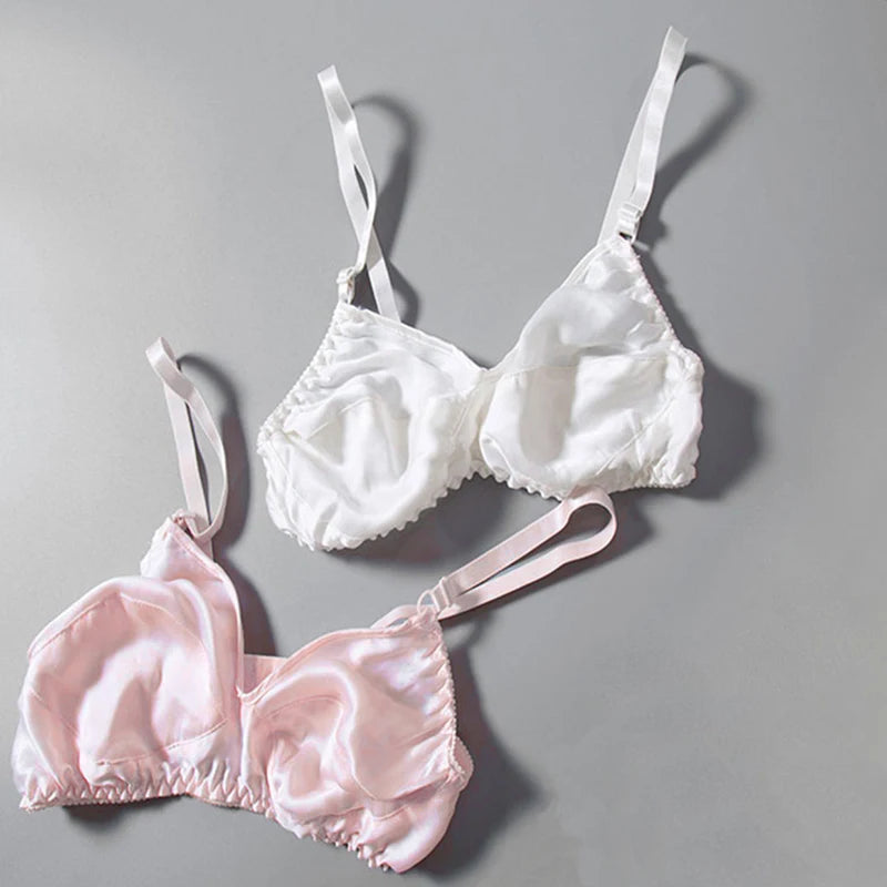 Sujetador de satén de seda para mujer: lencería sexy ultrafina, transpirable y sin aros.