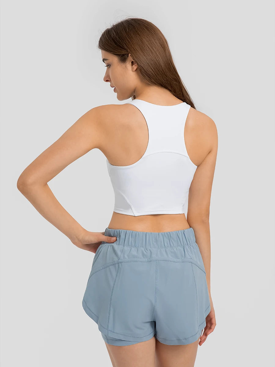 Nepoagym Damen FLAME Crop Tank Top – Sporttop mit hohem Halsausschnitt und integriertem BH für Laufen, Yoga und Fitness