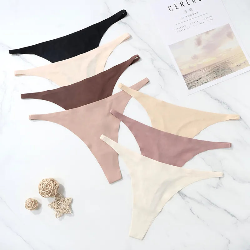 Bragas de seda de hielo sin costuras para mujer, tangas suaves y finas de satén, ropa interior femenina, bikini, tangas de hilo para mujer