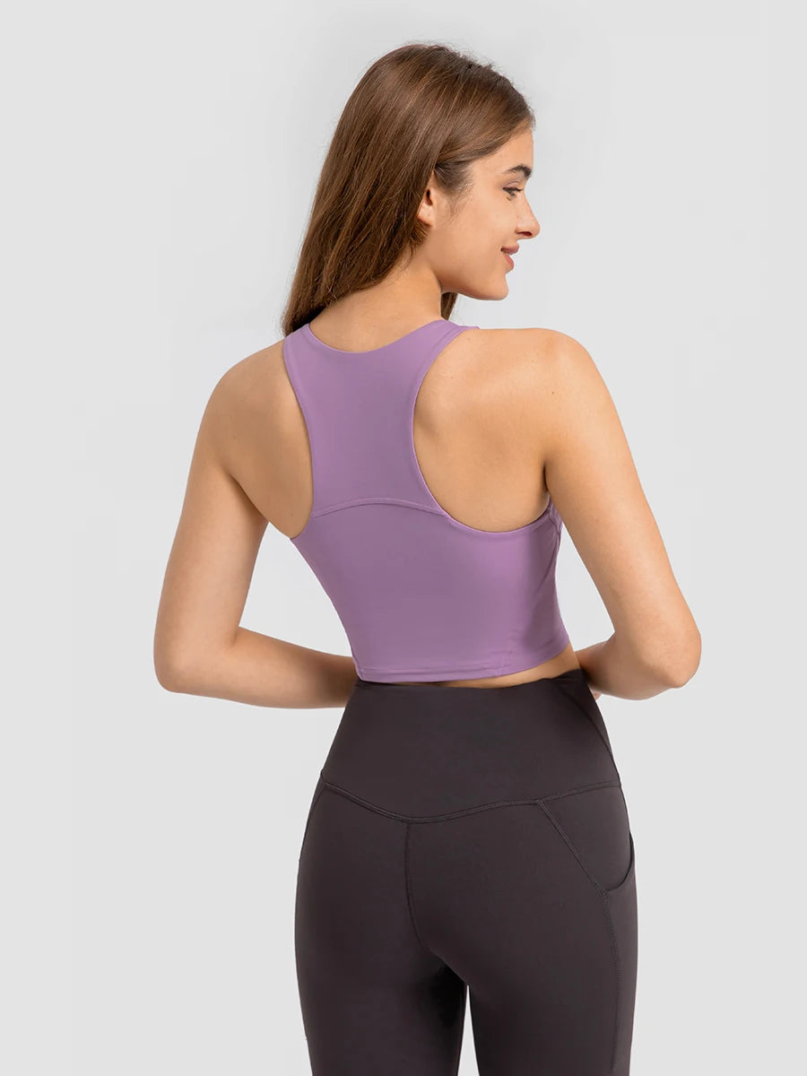 Nepoagym Damen FLAME Crop Tank Top – Sporttop mit hohem Halsausschnitt und integriertem BH für Laufen, Yoga und Fitness