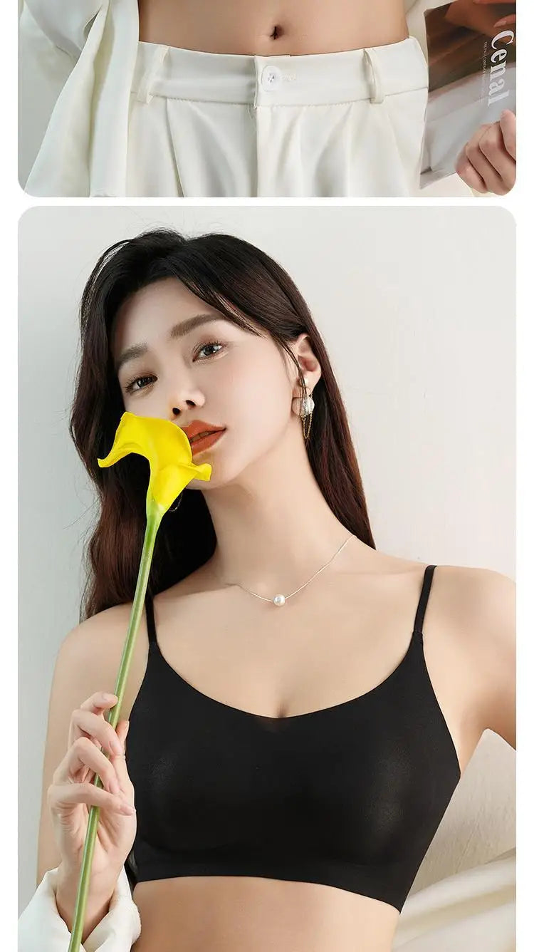 Sujetador ultrafino de seda helada sin costuras para mujer (2 piezas): bralette sin aros, tirantes con espalda descubierta, tallas M-4XL