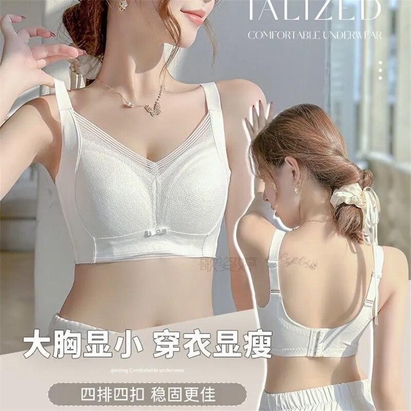 Underwear women large breasts without steel ring show small push-up adjustable bra ultra-thin lace large size full-cover cup bra