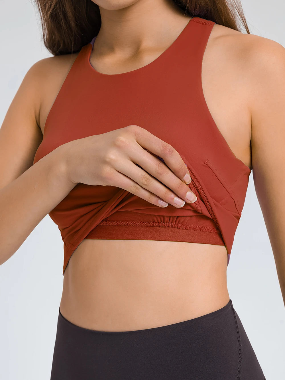 Nepoagym Damen FLAME Crop Tank Top – Sporttop mit hohem Halsausschnitt und integriertem BH für Laufen, Yoga und Fitness