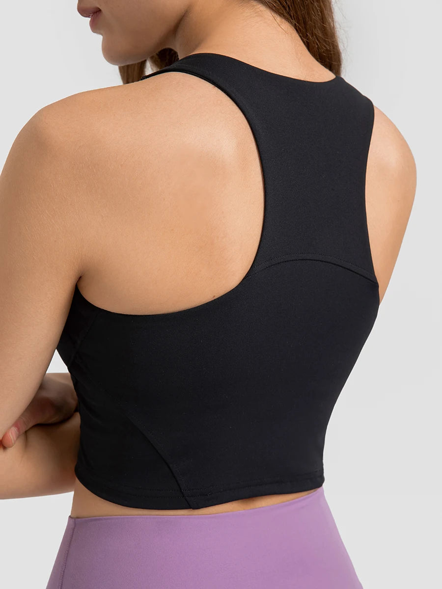 Nepoagym Damen FLAME Crop Tank Top – Sporttop mit hohem Halsausschnitt und integriertem BH für Laufen, Yoga und Fitness