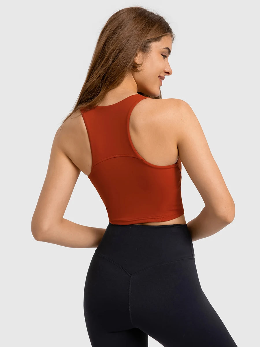 Nepoagym Damen FLAME Crop Tank Top – Sporttop mit hohem Halsausschnitt und integriertem BH für Laufen, Yoga und Fitness