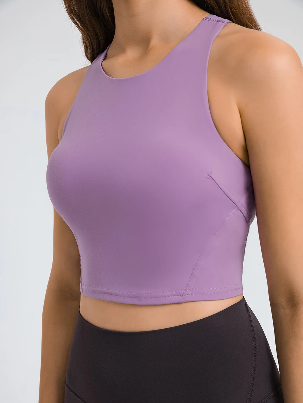 Nepoagym Damen FLAME Crop Tank Top – Sporttop mit hohem Halsausschnitt und integriertem BH für Laufen, Yoga und Fitness