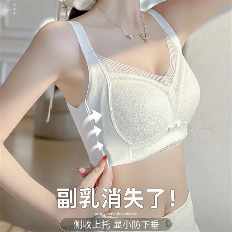 Underwear women large breasts without steel ring show small push-up adjustable bra ultra-thin lace large size full-cover cup bra