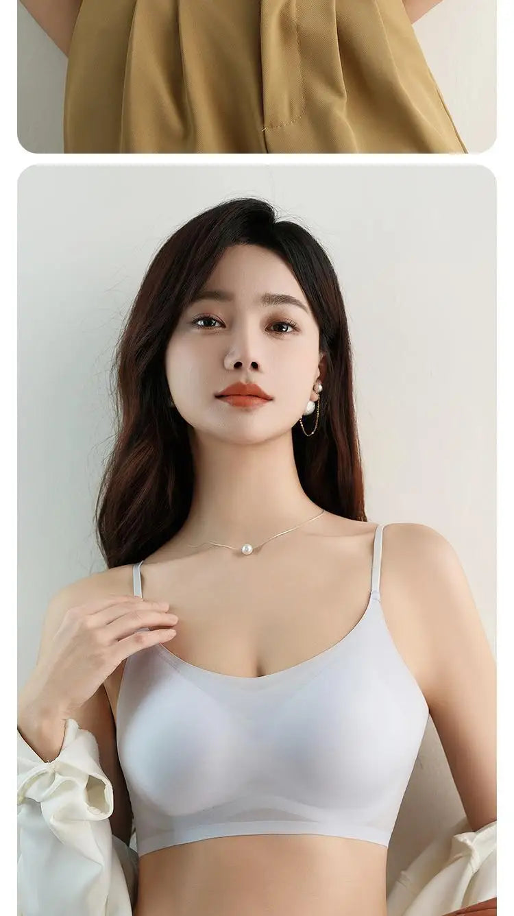 Sujetador ultrafino de seda helada sin costuras para mujer (2 piezas): bralette sin aros, tirantes con espalda descubierta, tallas M-4XL