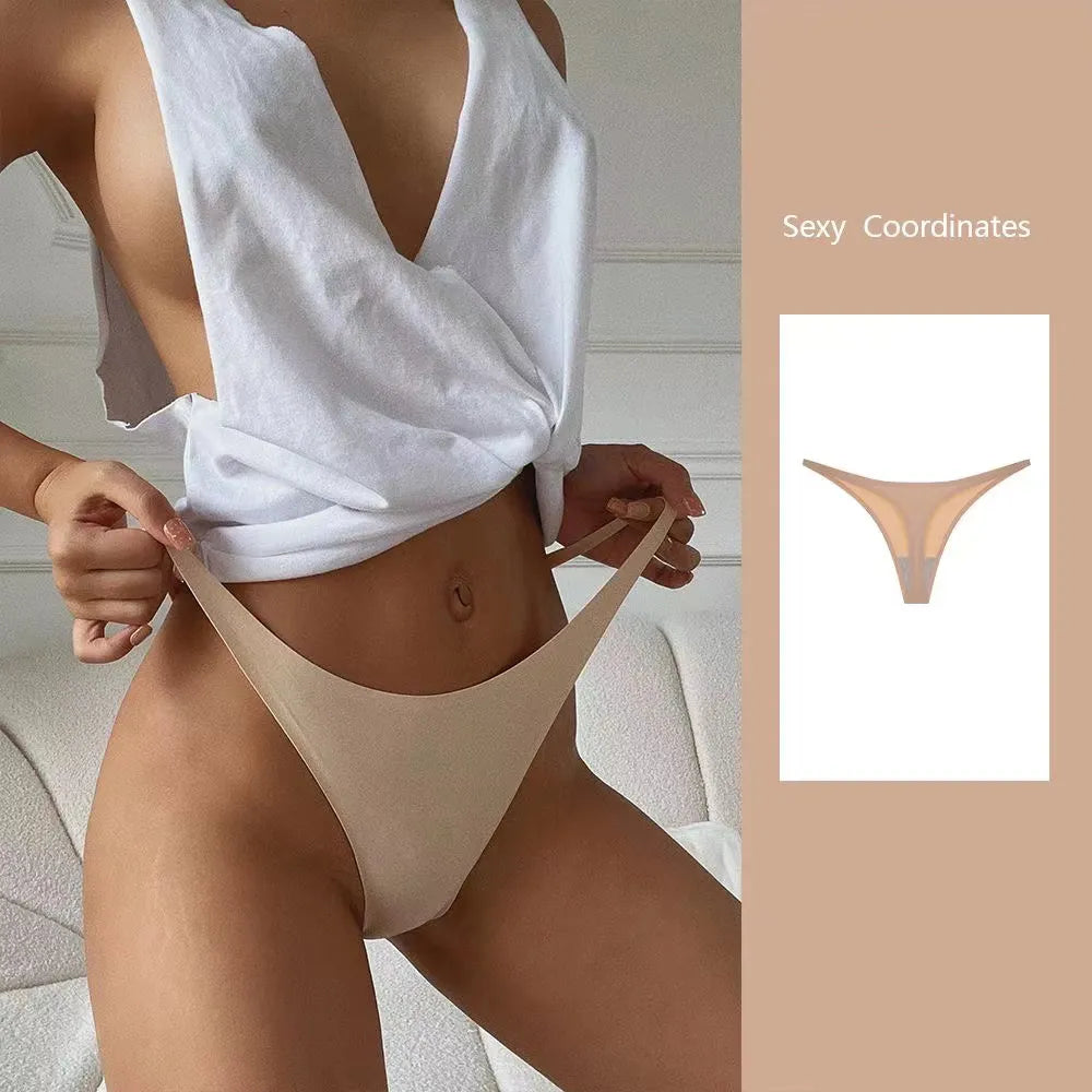 Bragas de seda de hielo sin costuras para mujer, tangas suaves y finas de satén, ropa interior femenina, bikini, tangas de hilo para mujer
