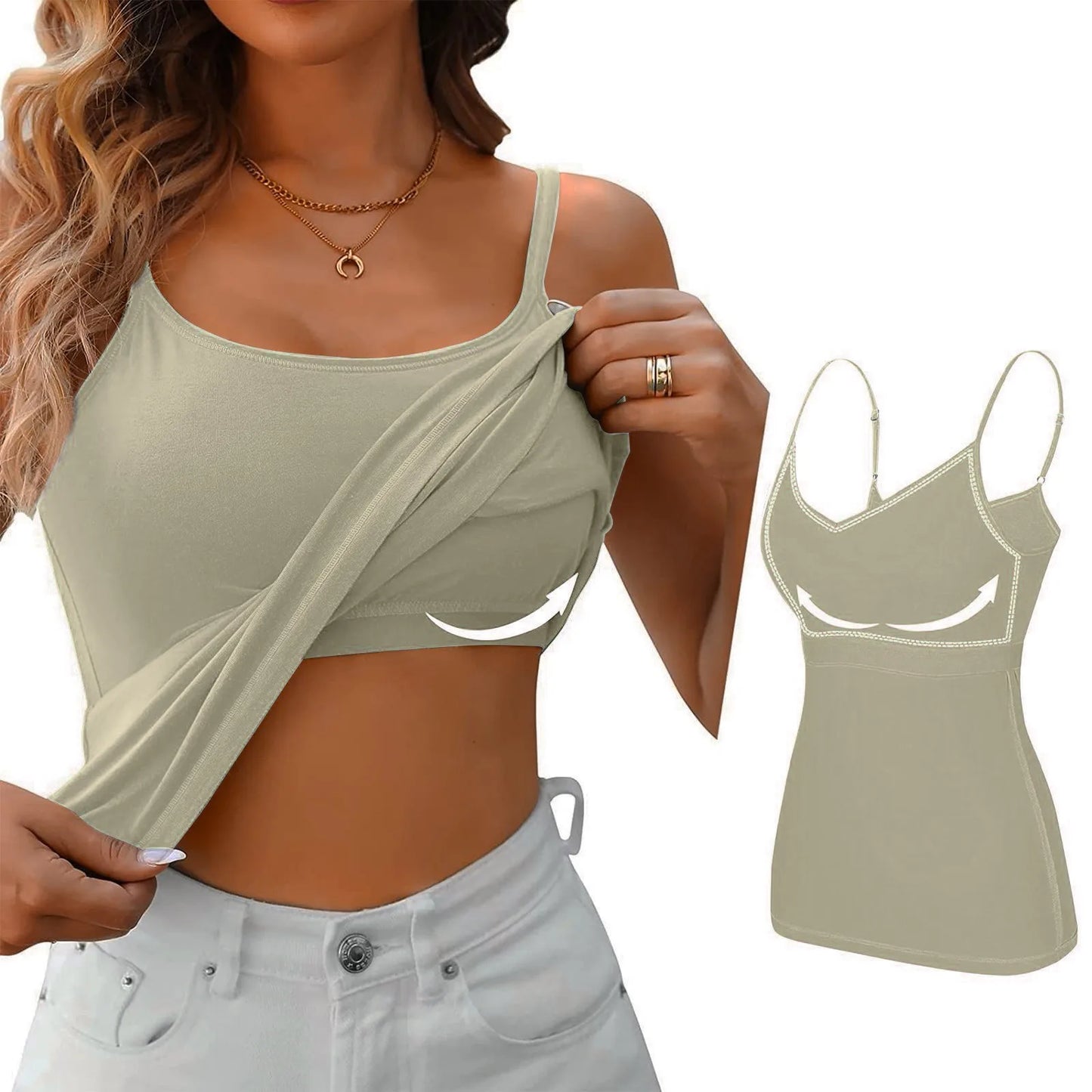 Damen-Tanktop mit gepolstertem Modal-BH – verstellbares Camisole mit integriertem BH für Fitness
