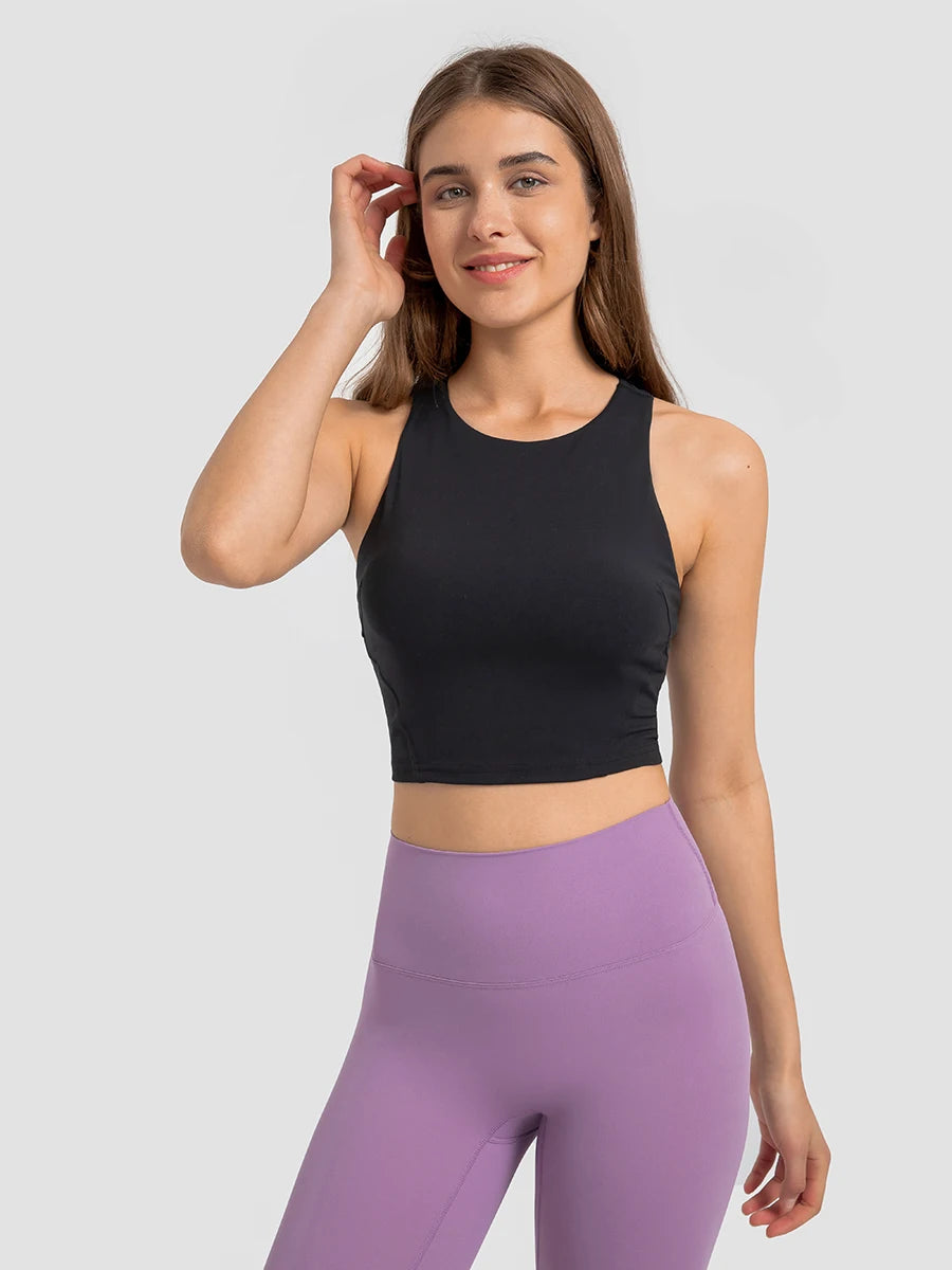 Nepoagym Damen FLAME Crop Tank Top – Sporttop mit hohem Halsausschnitt und integriertem BH für Laufen, Yoga und Fitness
