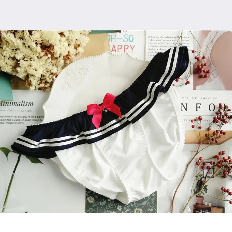 Ropa interior de seda de leche con lazo, estilo marinero japonés, de dibujos animados, para cosplay universitario, sexy, linda y encantadora, bragas de mujer de alta elasticidad.