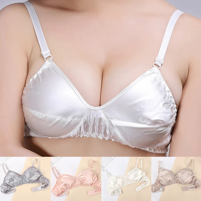 Sujetador de satén de seda para mujer: lencería sexy ultrafina, transpirable y sin aros.