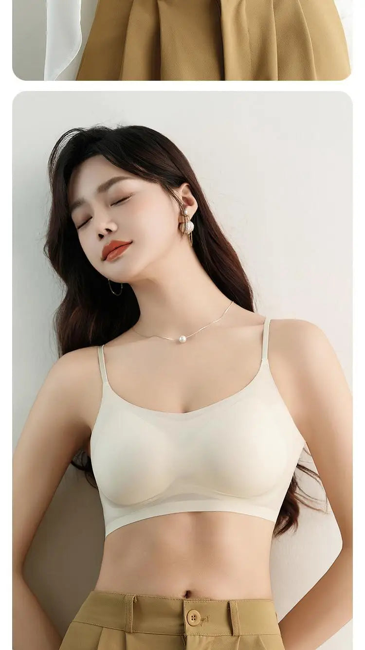 Sujetador ultrafino de seda helada sin costuras para mujer (2 piezas): bralette sin aros, tirantes con espalda descubierta, tallas M-4XL