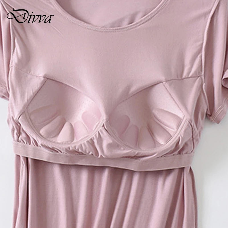 Damen T-Shirt mit Brustpolster Tops Einteiliges BH-Cup Schlankes T-Shirt Weibliches Sommeroberteil Unterhemden Homewear Damenpyjamas