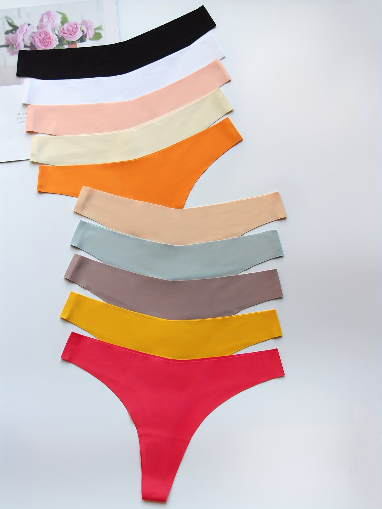 10pcs Women's Seamless Solid Thongs - Comfy, Breathable & Stretchy Intimates Panties