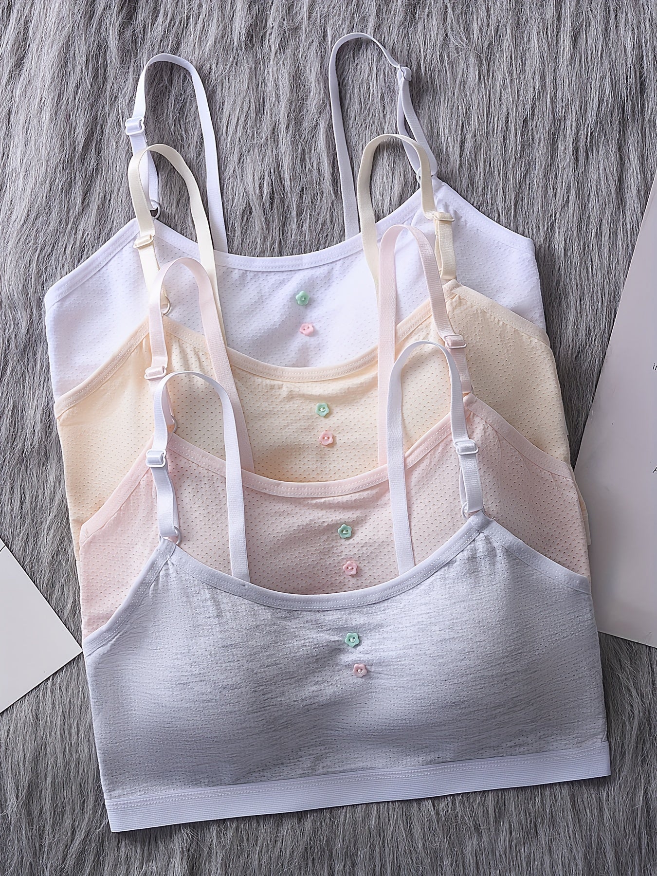 Flower Button Bralette for Girls 9-15 - Adjustable & Breathable