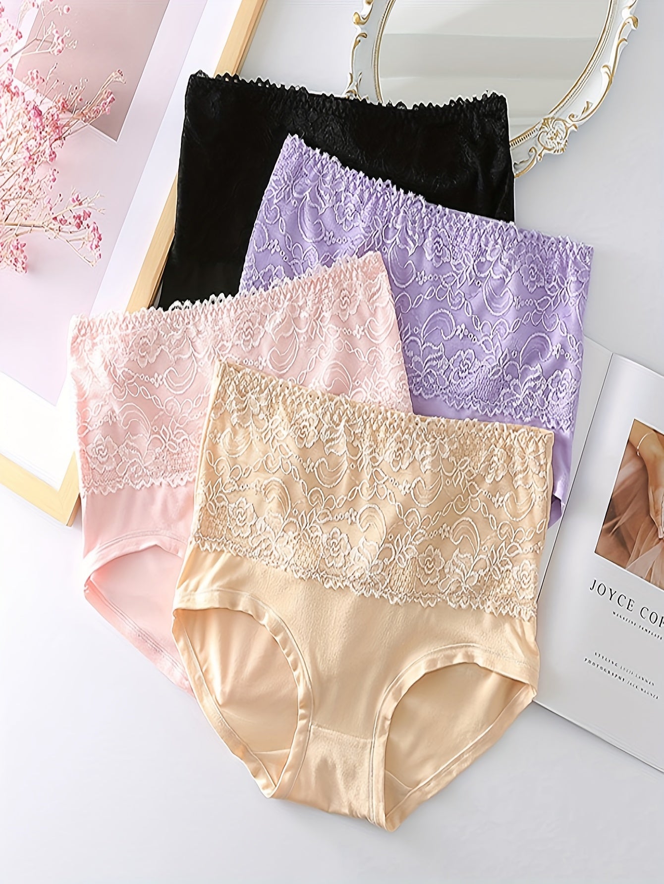 3er-Set Damen-Höschen in großer Größe, einfarbig, hohe Taille, Spitze, Bauchstraffung – ideale Geschenke