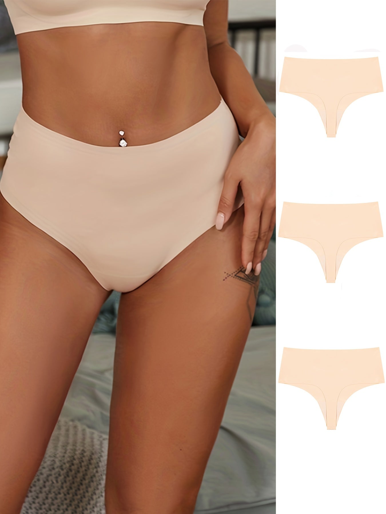 3pcs Seamless Thongs, Soft Stretchy Panties, Women's Lingerie