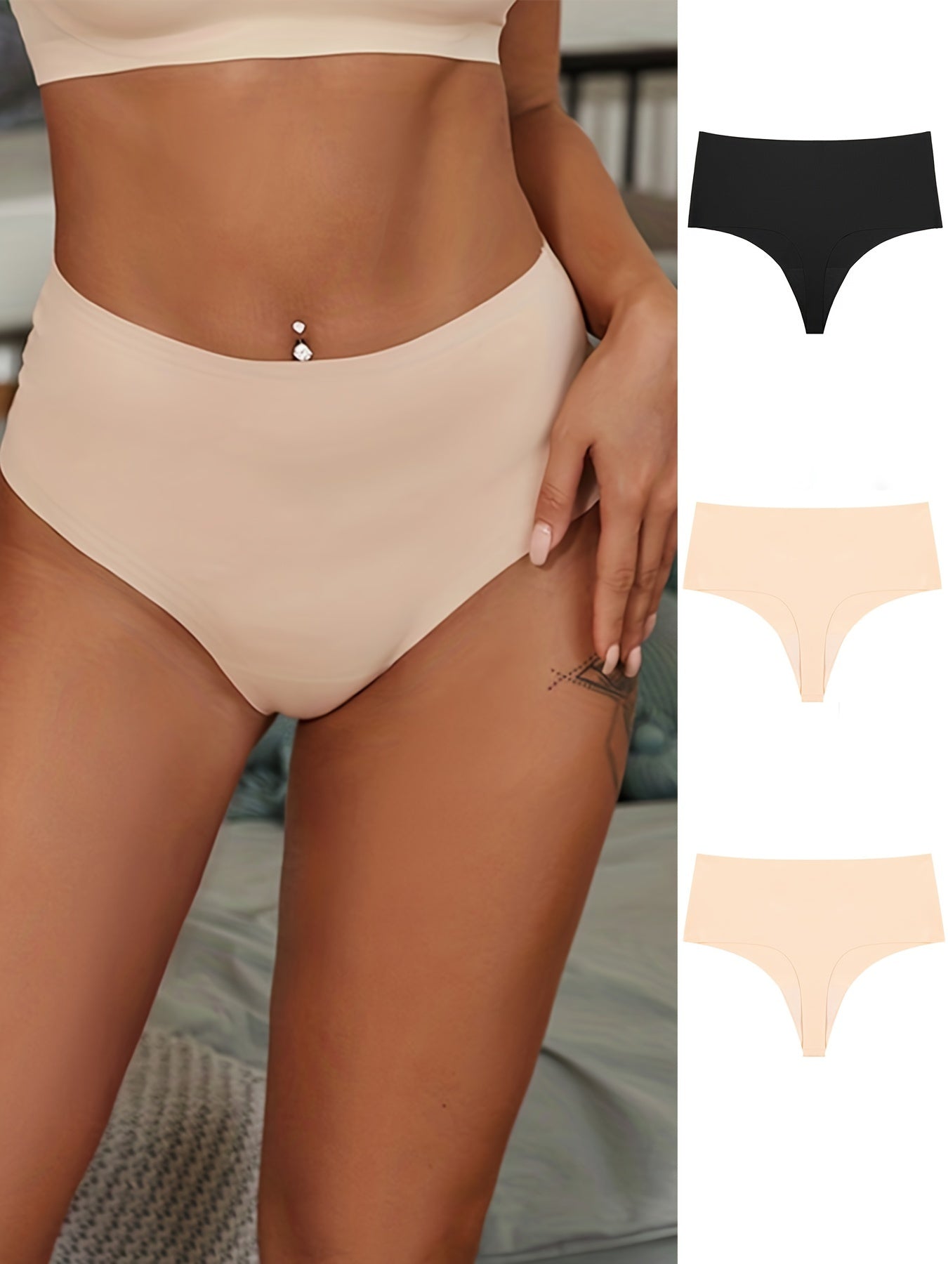 3pcs Seamless Thongs, Soft Stretchy Panties, Women's Lingerie