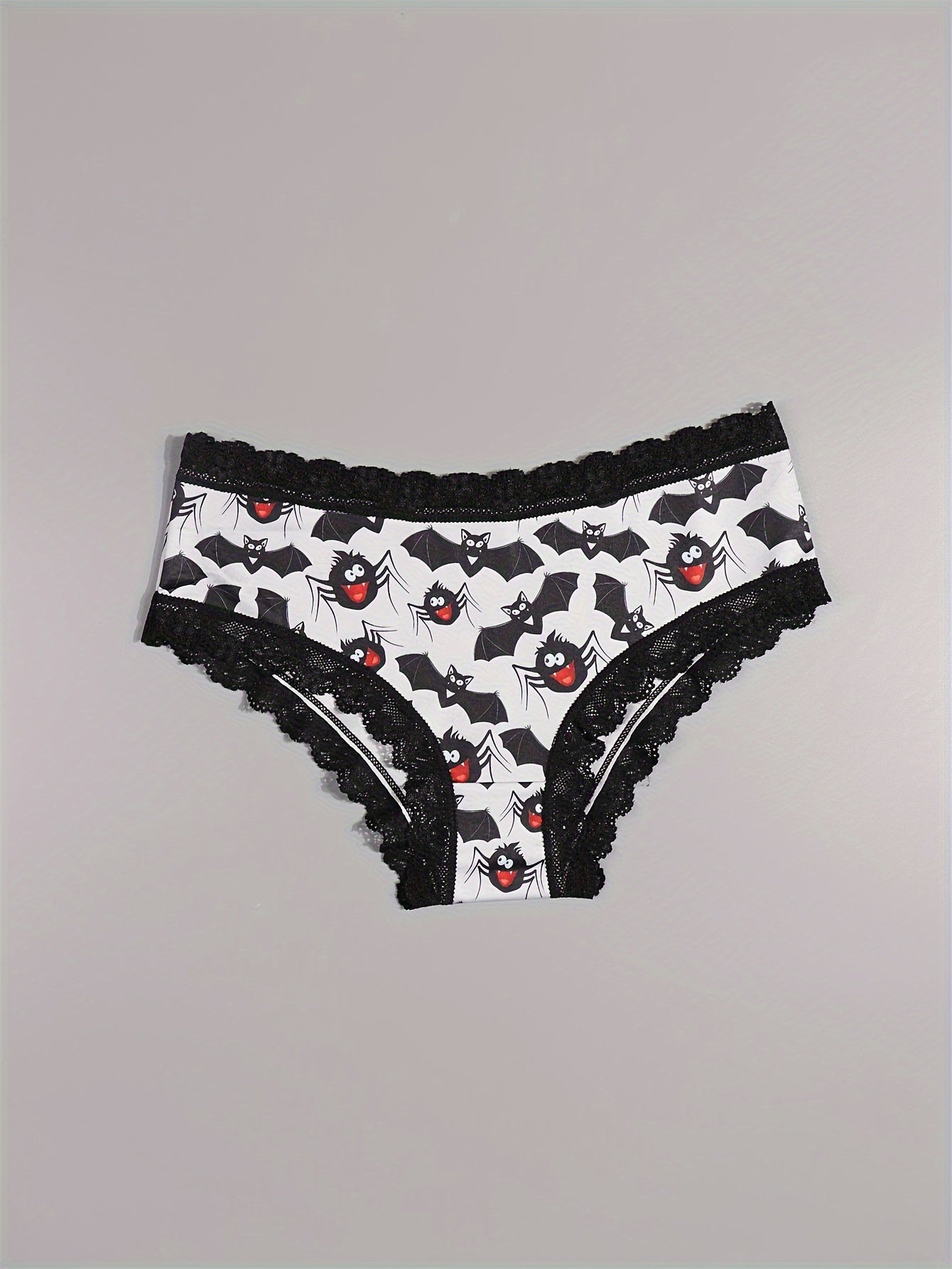 10pcs Women's Gothic Chic Low-Rise Bikini Panties - Sexy Lace Trim, Skull & Star Prints, Comfortable Hipster