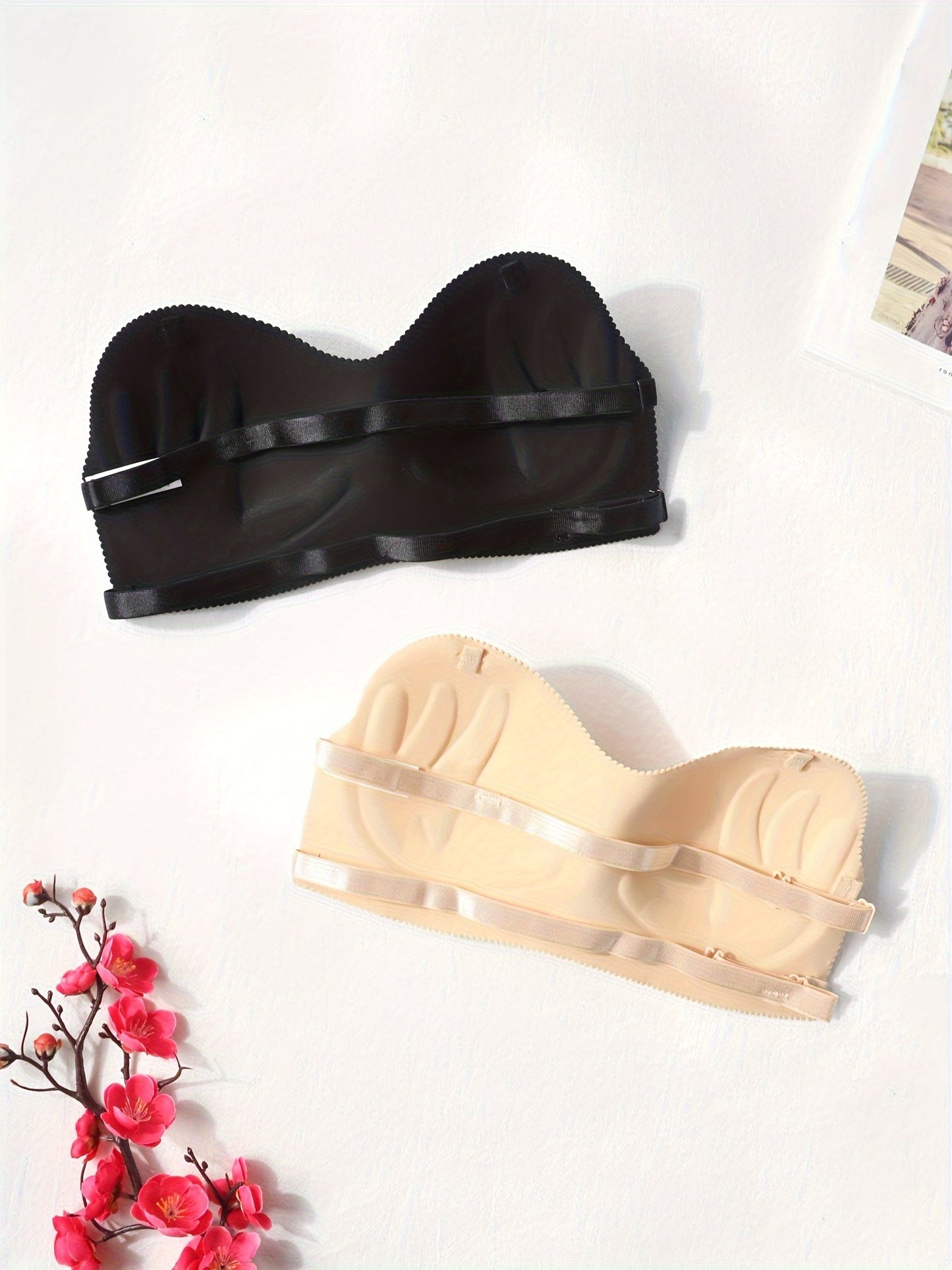 2 Pcs Solid Strapless Push Up Bra - Comfy, Stretch & Invisible - Women's Lingerie