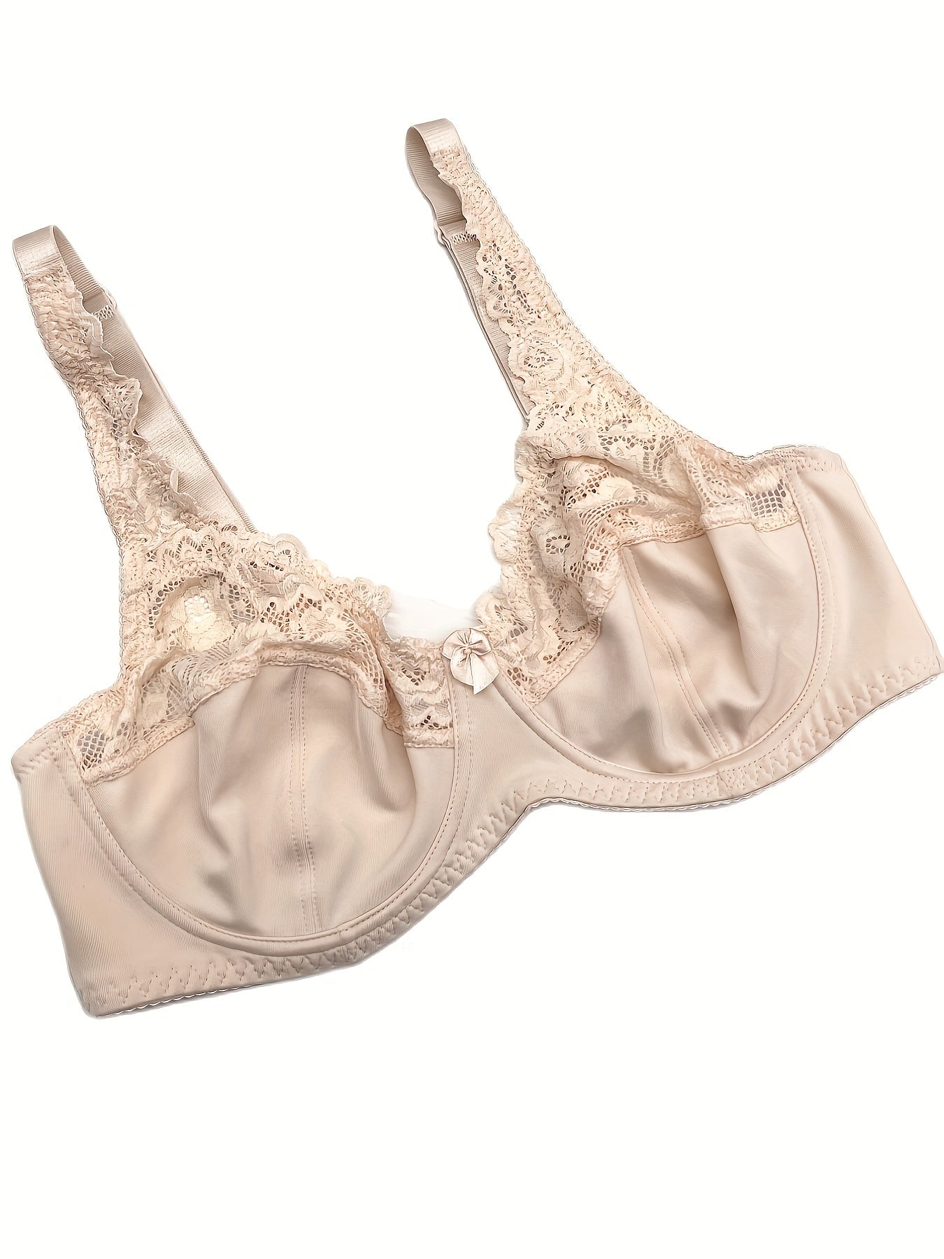 Sexy BH in Übergröße – Volle Abdeckung, Kontrastspitze, Bügel, Mini-Schleifen-Design