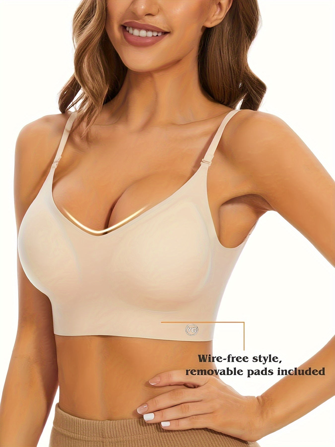 Womens Seamless V-Neck Wireless Sports Bra - Ultra Low-Back Design, Adjustable Fit, Removable Chest Pad, Breathable Medium Stretch Nylon Fabric, Backless, Solid Color, No Printing - Perfect for Active Women - Irene's Secret