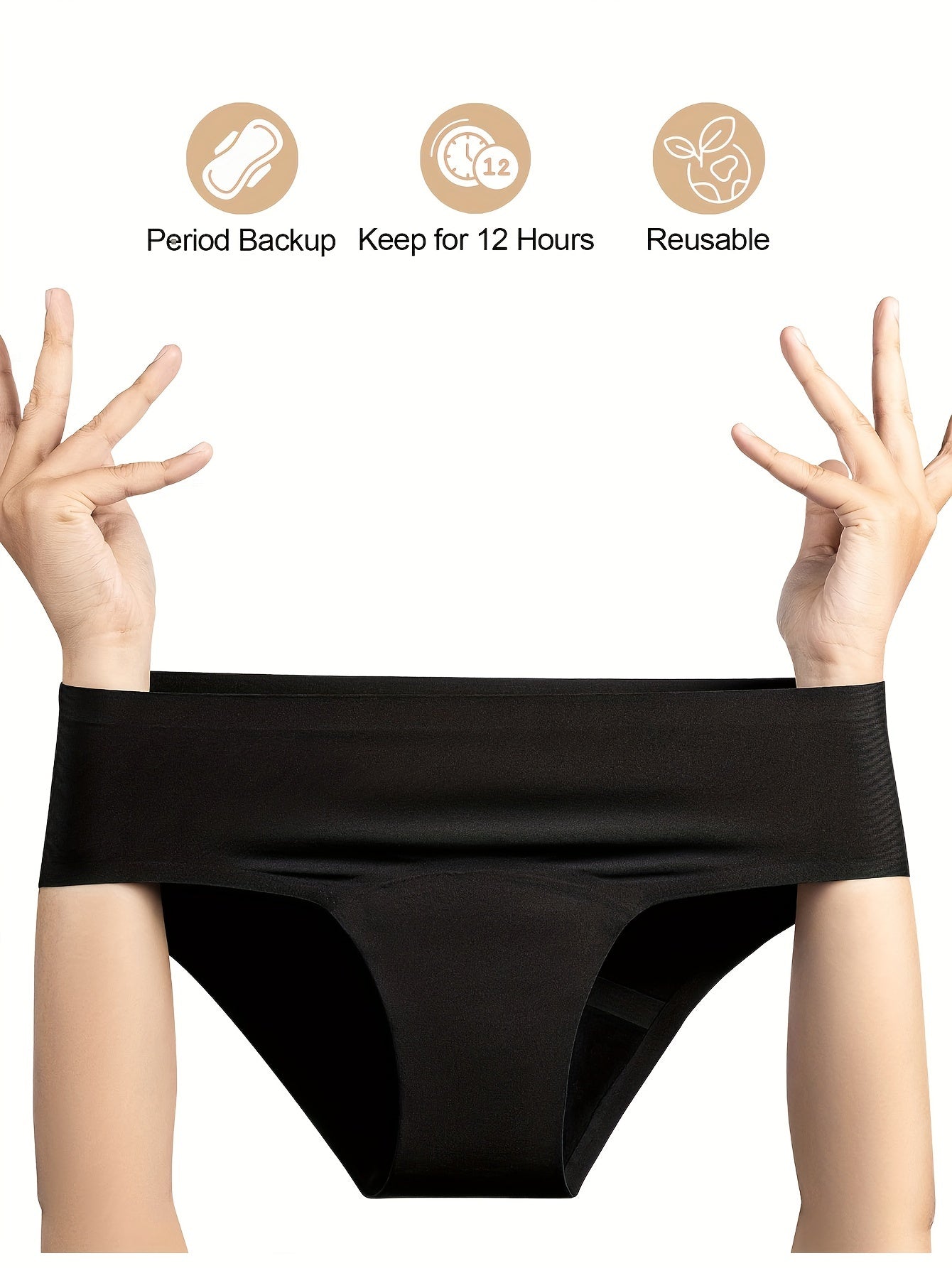 Pack de 3 bragas menstruales lisas sin costuras, de alta absorción, invisibles, a prueba de fugas, transpirables, cómodas, negras, con protección contra el flujo abundante.
