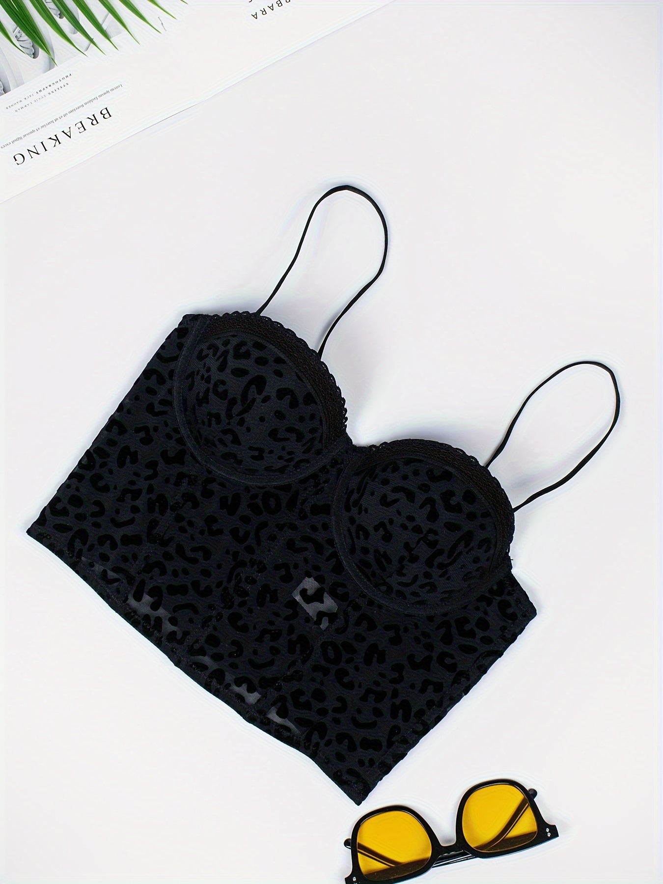 1pc Leopard Print Mesh Lace Trim Underwire Push-Up Bra - Comfortable Everyday Women's Lingerie