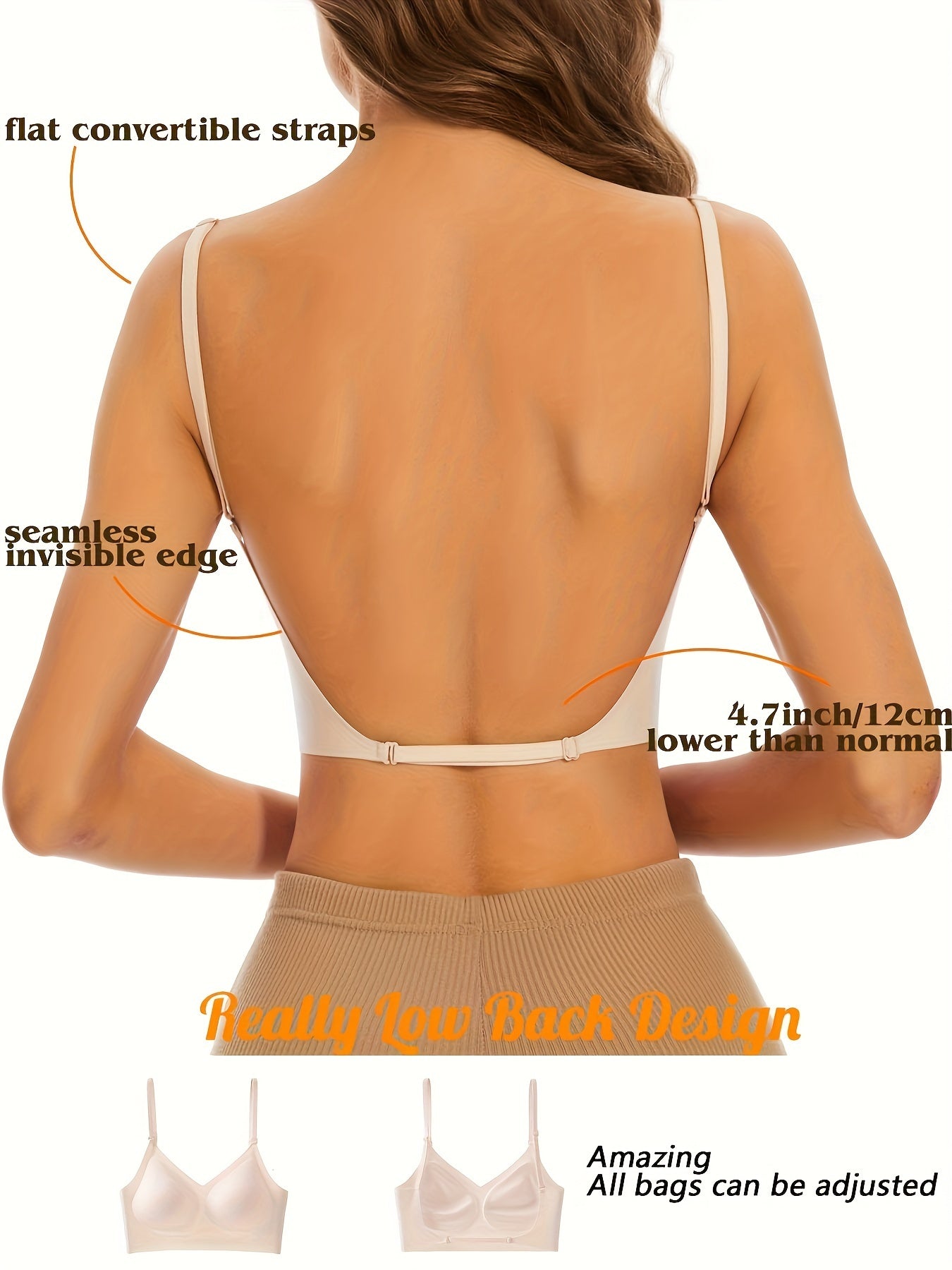 Womens Seamless V-Neck Wireless Sports Bra - Ultra Low-Back Design, Adjustable Fit, Removable Chest Pad, Breathable Medium Stretch Nylon Fabric, Backless, Solid Color, No Printing - Perfect for Active Women - Irene's Secret