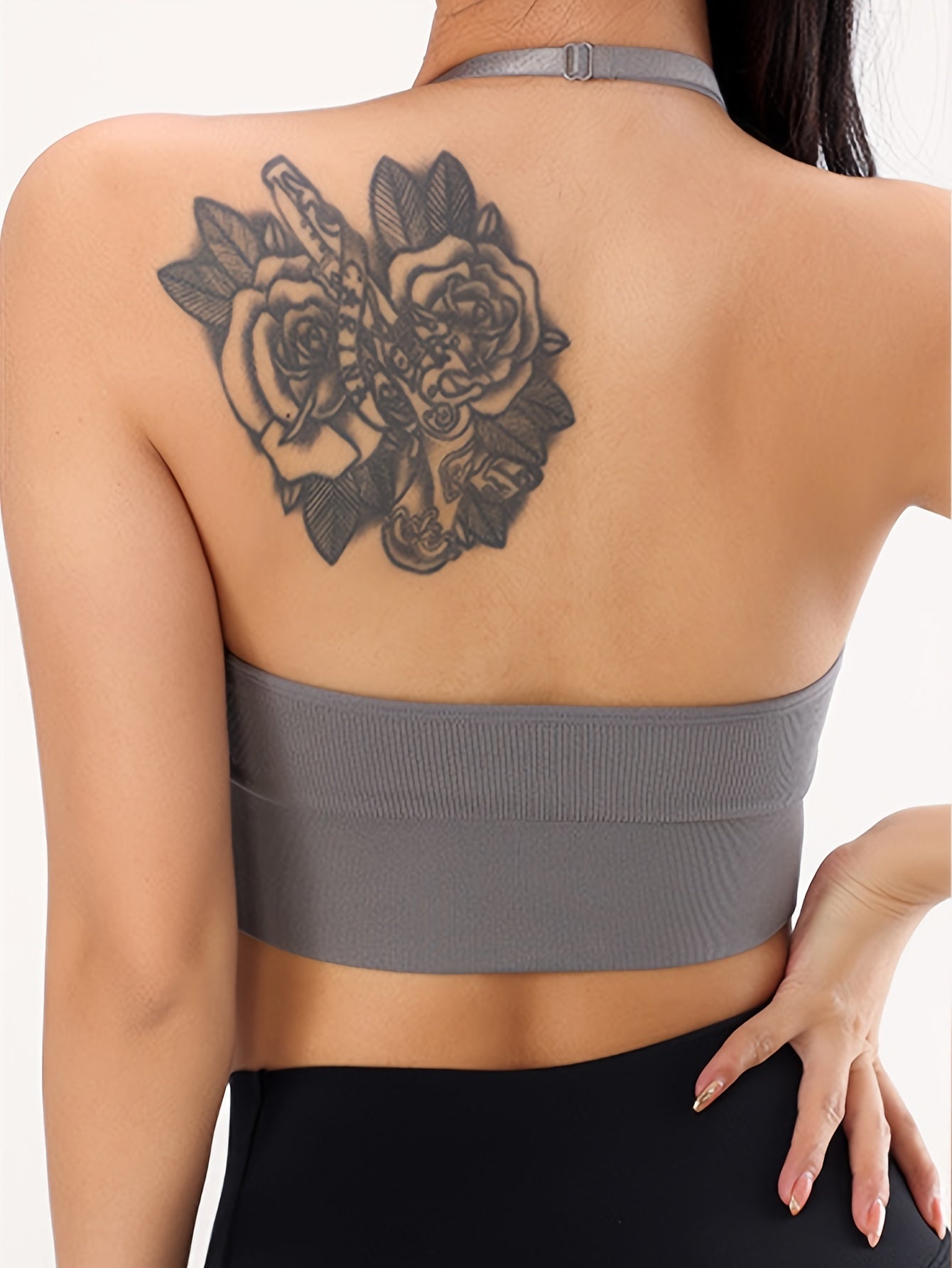 3pcs Women's Adjustable Halter Neck Sports Bra - Deep V-neck, Ribbed, Stretch Fit for Yoga & Fitness