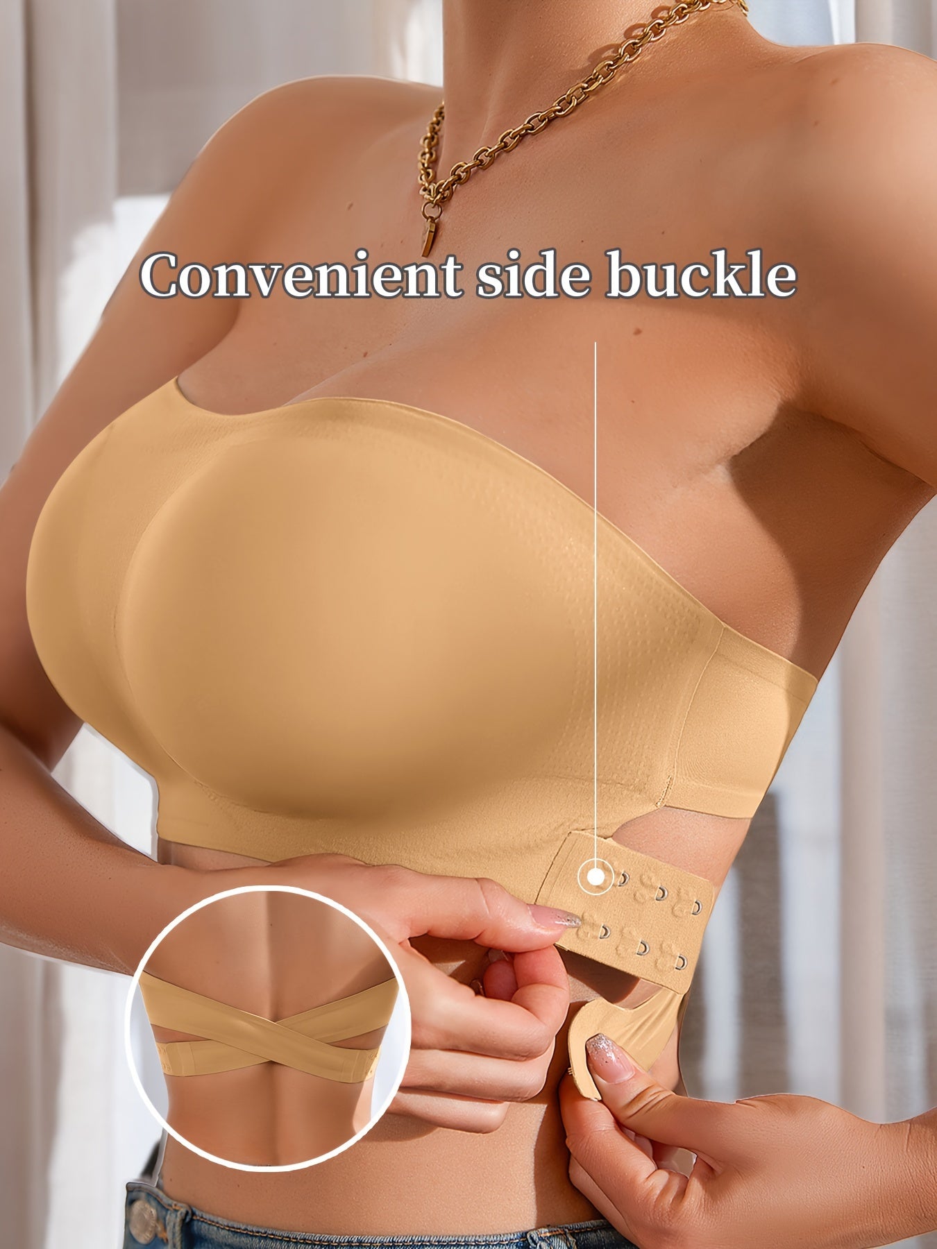 Sujetador bandeau push-up sexy y cómodo para mujer: sin aros, sin tirantes y con copas acolchadas suaves.