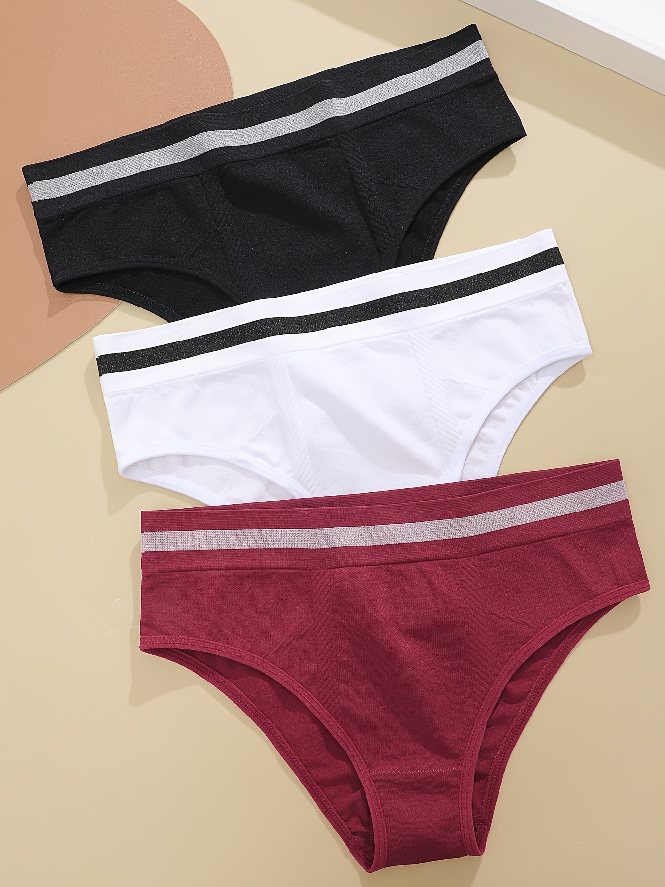 Dehnbare Damen-Unterhosen – 3-teilig, Streifenmuster