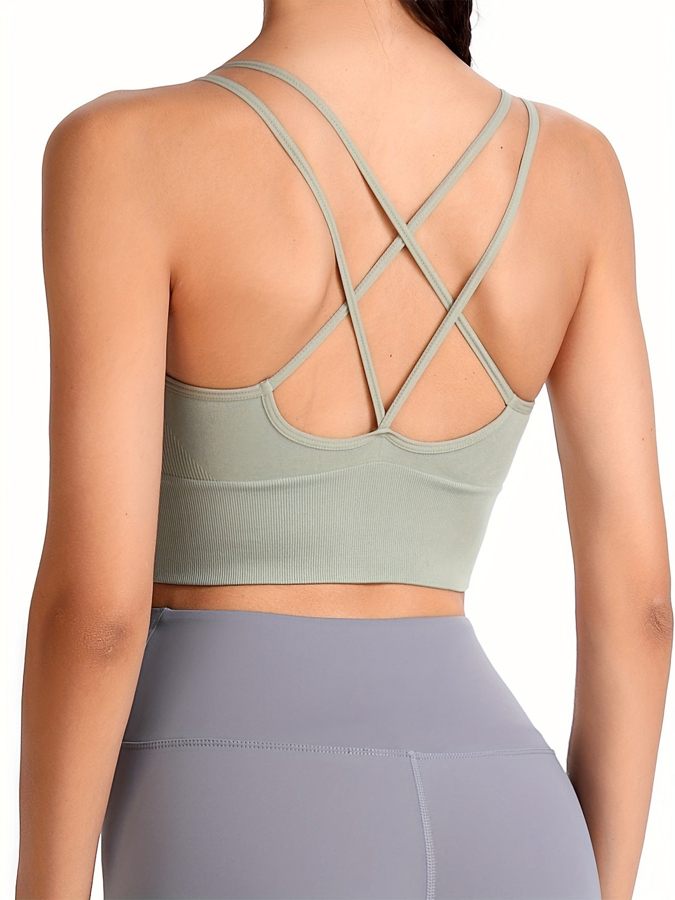 Damen-Sport-BH-Oberteil mit herausnehmbaren Polstern, überkreuzter Rücken, bügellos, für Training und Yoga, sportlicher Stil