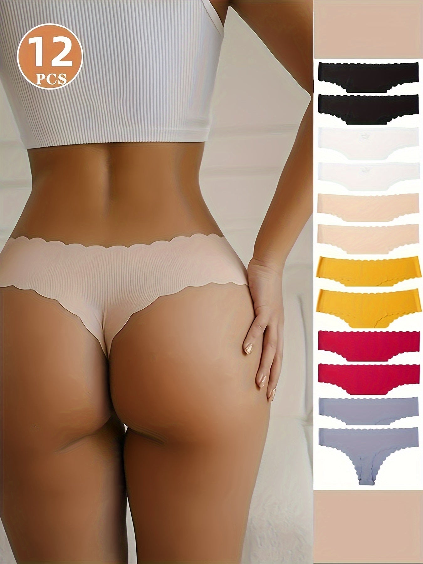 12-Pack Women's Seamless Thong: Low Waist, Wave Edge, High Elasticity